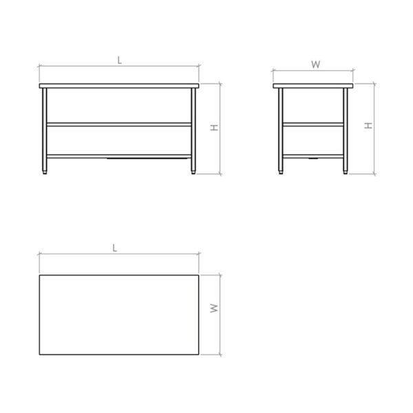 central work table (w/Bottom & Middle Shelf)